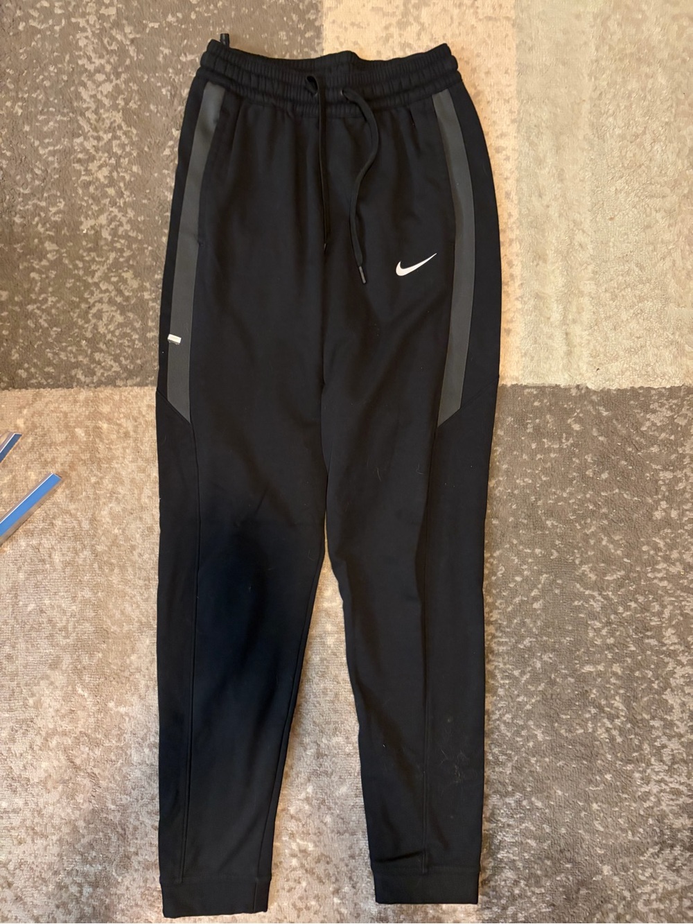 Nike Black Joggers with Gray Side Panels and White Swoosh